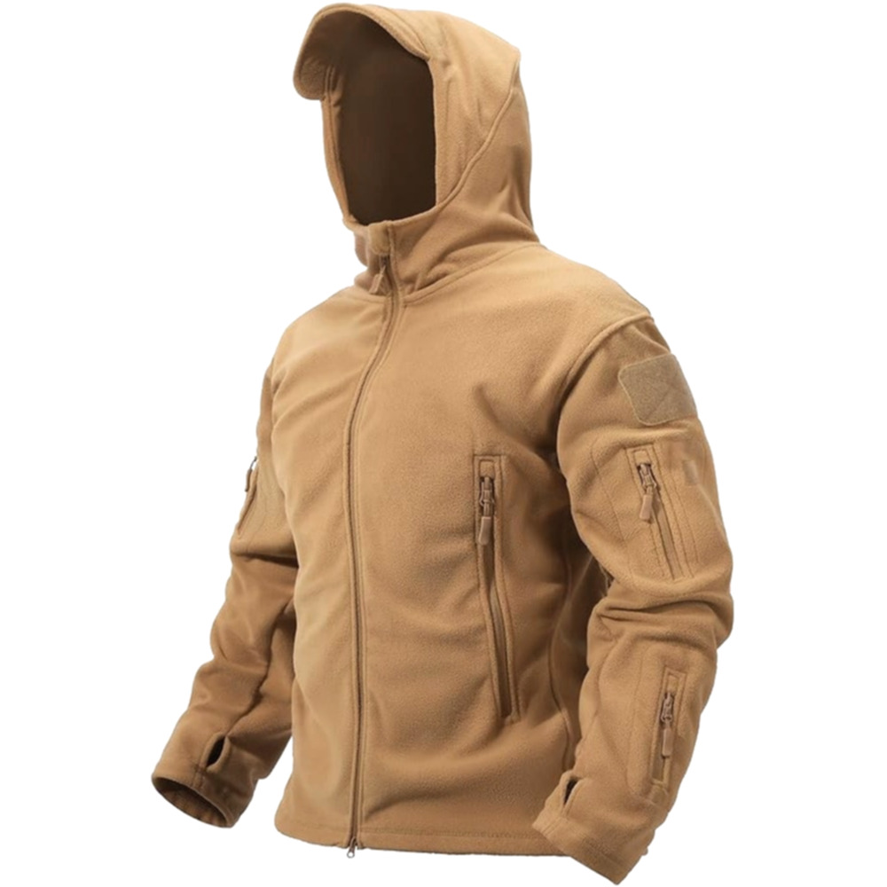 TacVasen Fleece Hoodie Tan Full Zip Jacket Back‎ Pockets Hiking Sz M Men's